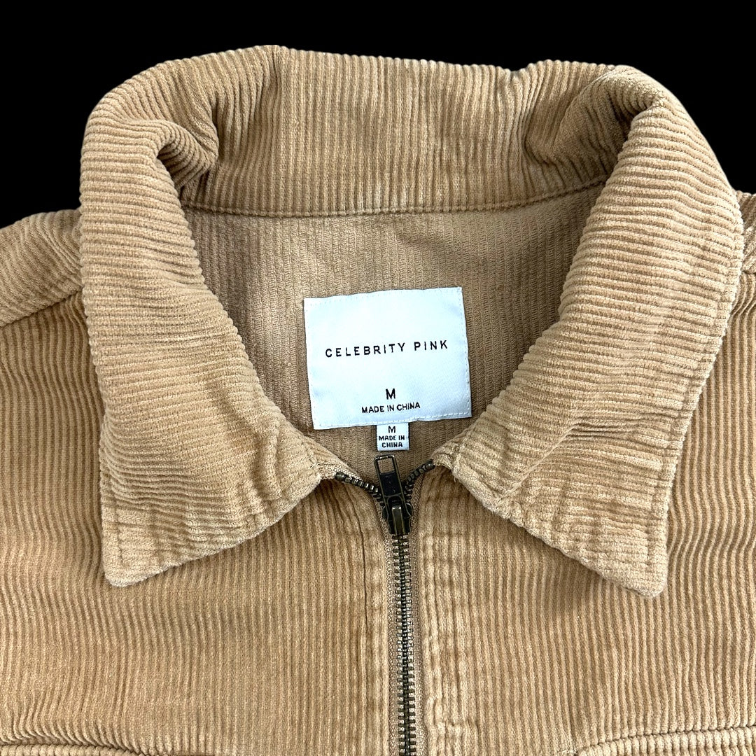 Celebrity Pink Cropped Corduroy Zip Up Jacket