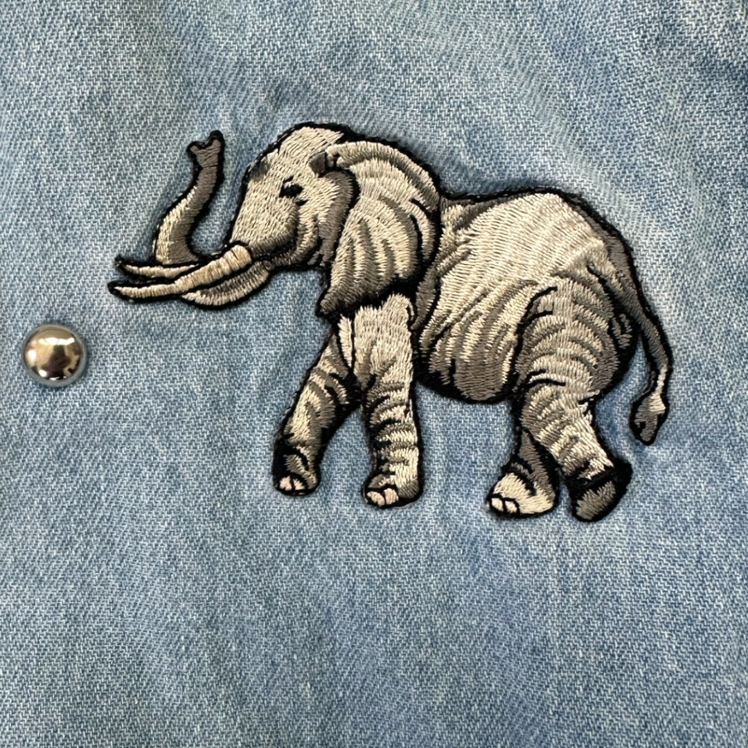 Vintage Christopher & Banks Denim Button Up With Embroidered Elephants