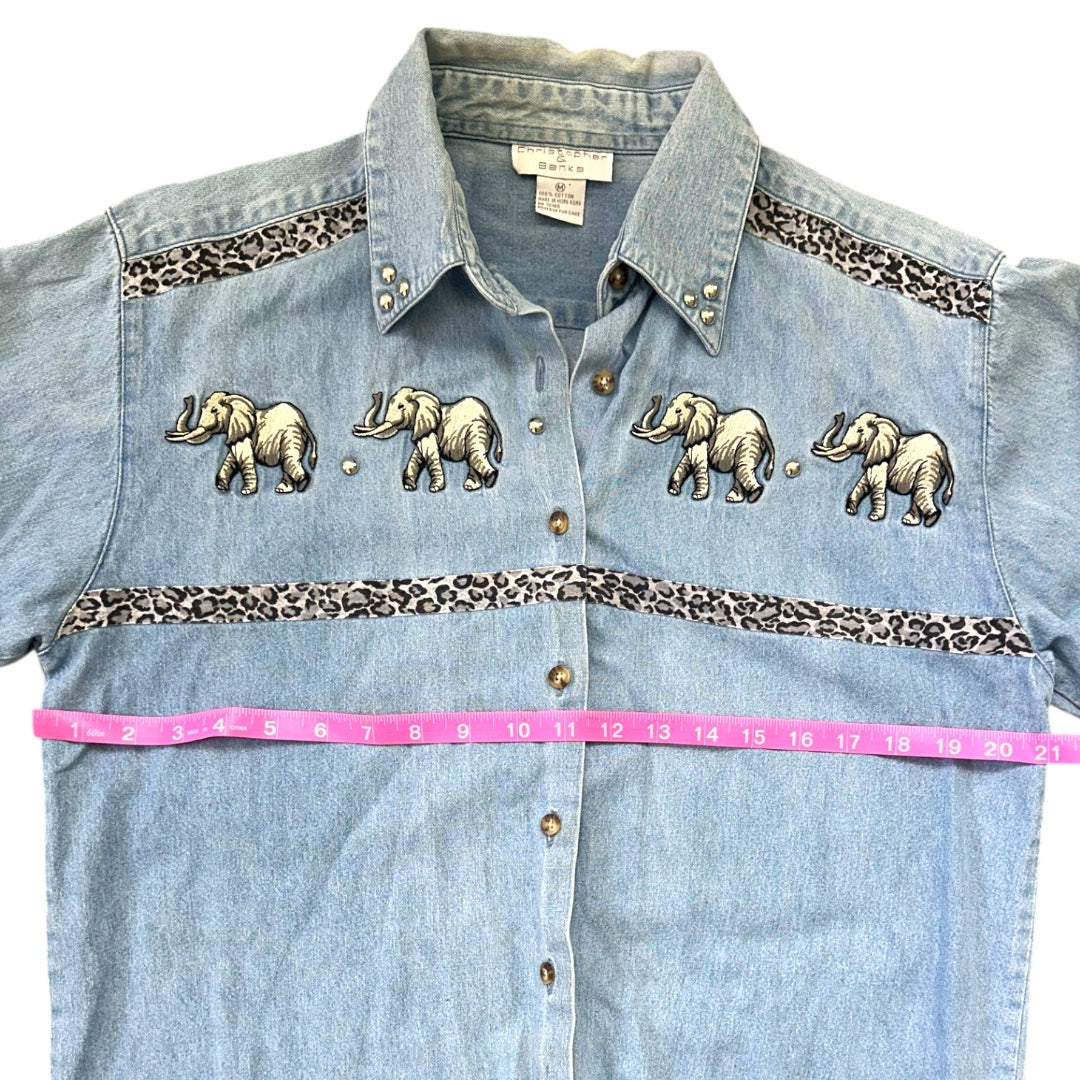 Vintage Christopher & Banks Denim Button Up With Embroidered Elephants