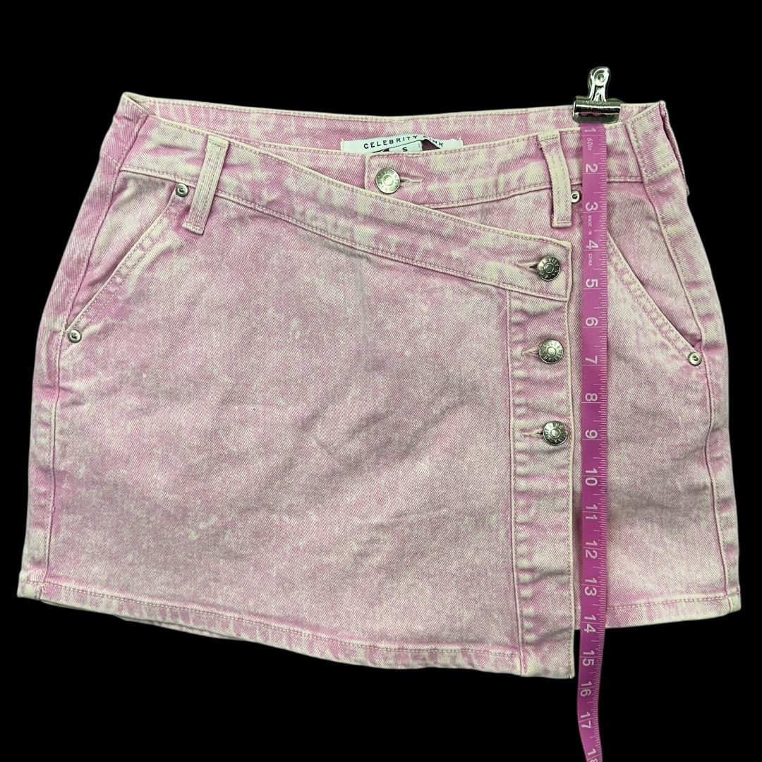 Celebrity Pink Asymmetrical Wrap Mini Skirt