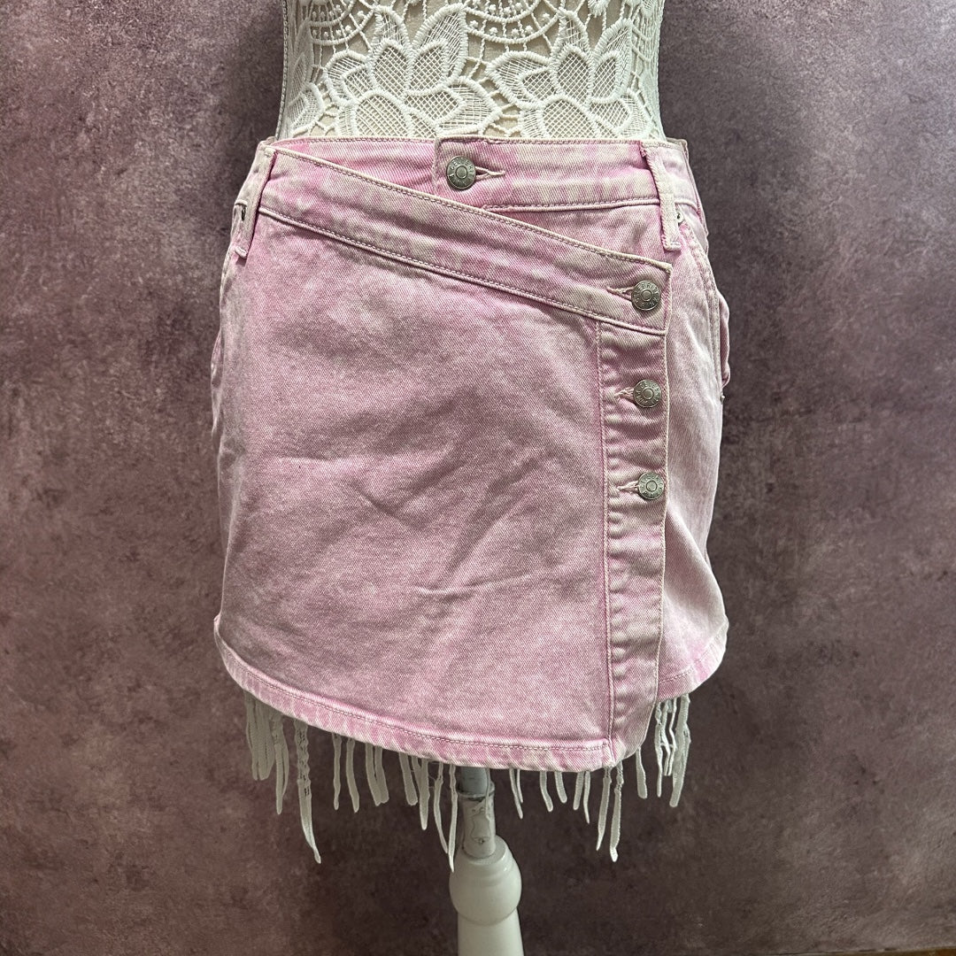 Celebrity Pink Asymmetrical Wrap Mini Skirt