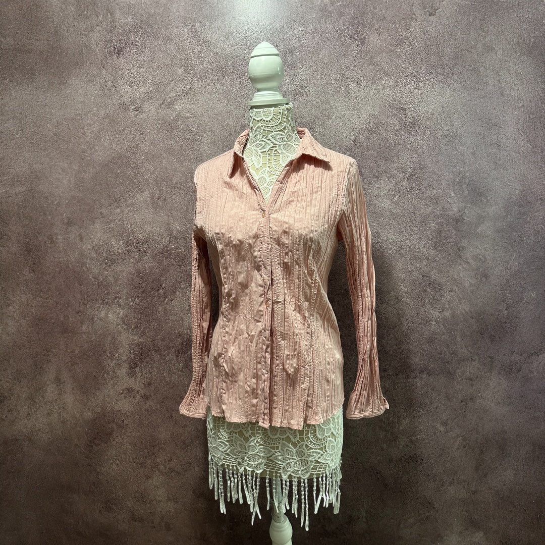 Apt. 9 Pink Pleated Long Sleeve Blouse