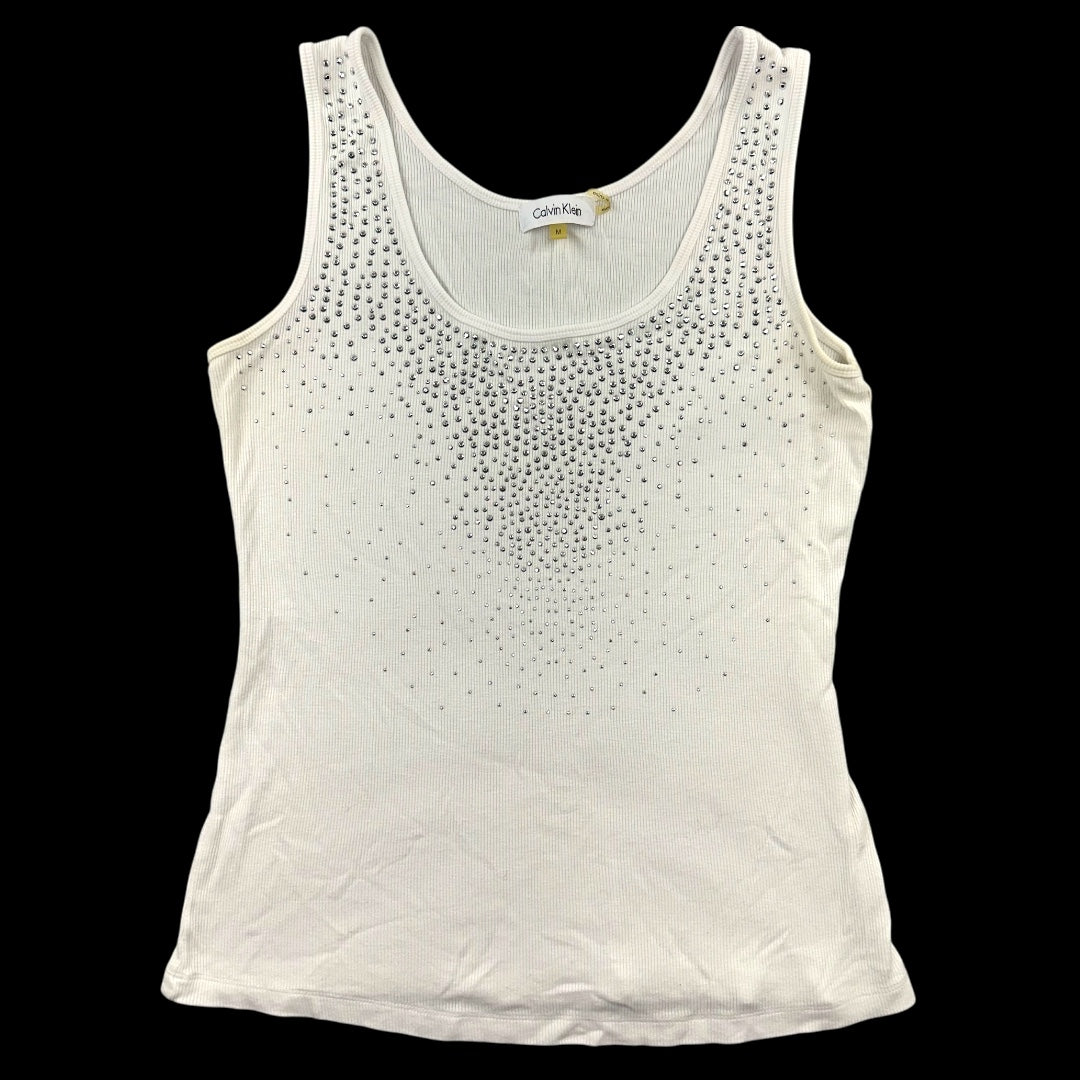 Calvin Klein White Ribbed Rhinestone Tank Top
