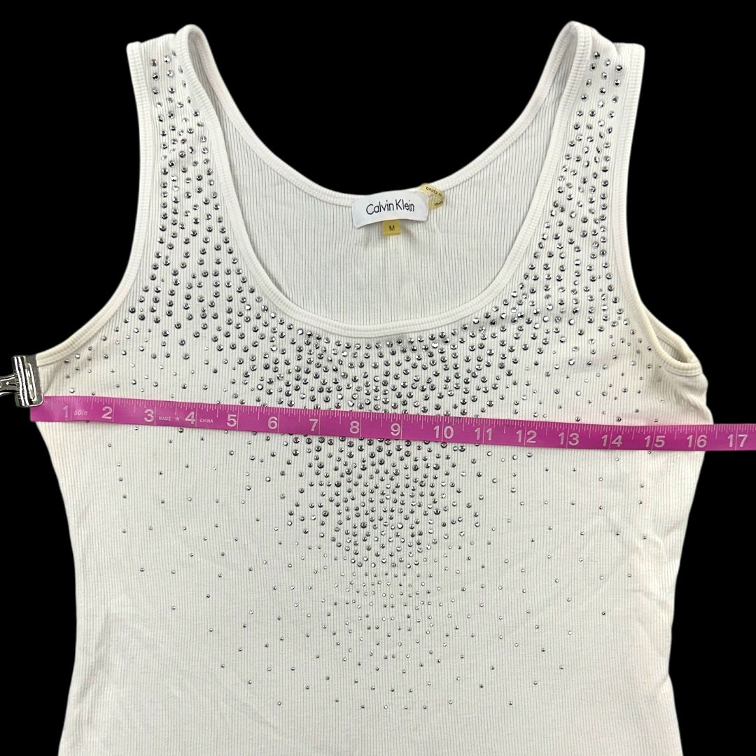 Calvin Klein White Ribbed Rhinestone Tank Top