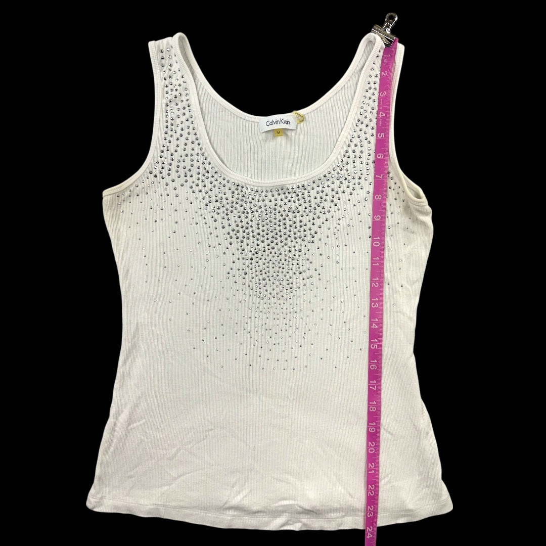 Calvin Klein White Ribbed Rhinestone Tank Top