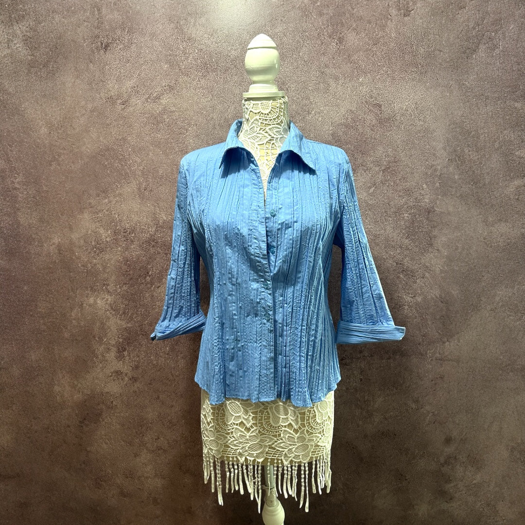 Apt. 9 Blue Crinkle Button Down Shirt