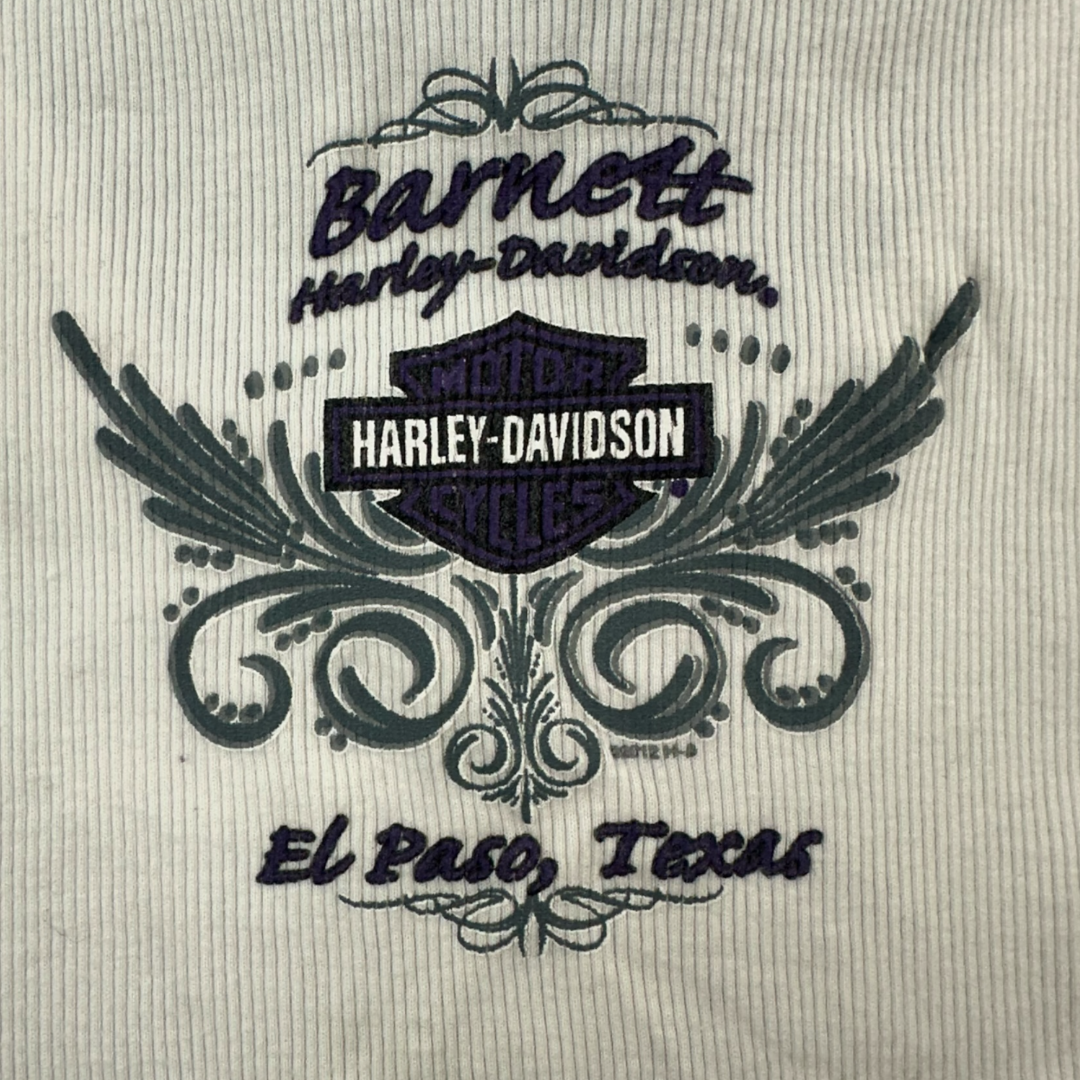 Harley Davidson White Ribbed Tank Top with Purple Script Logo