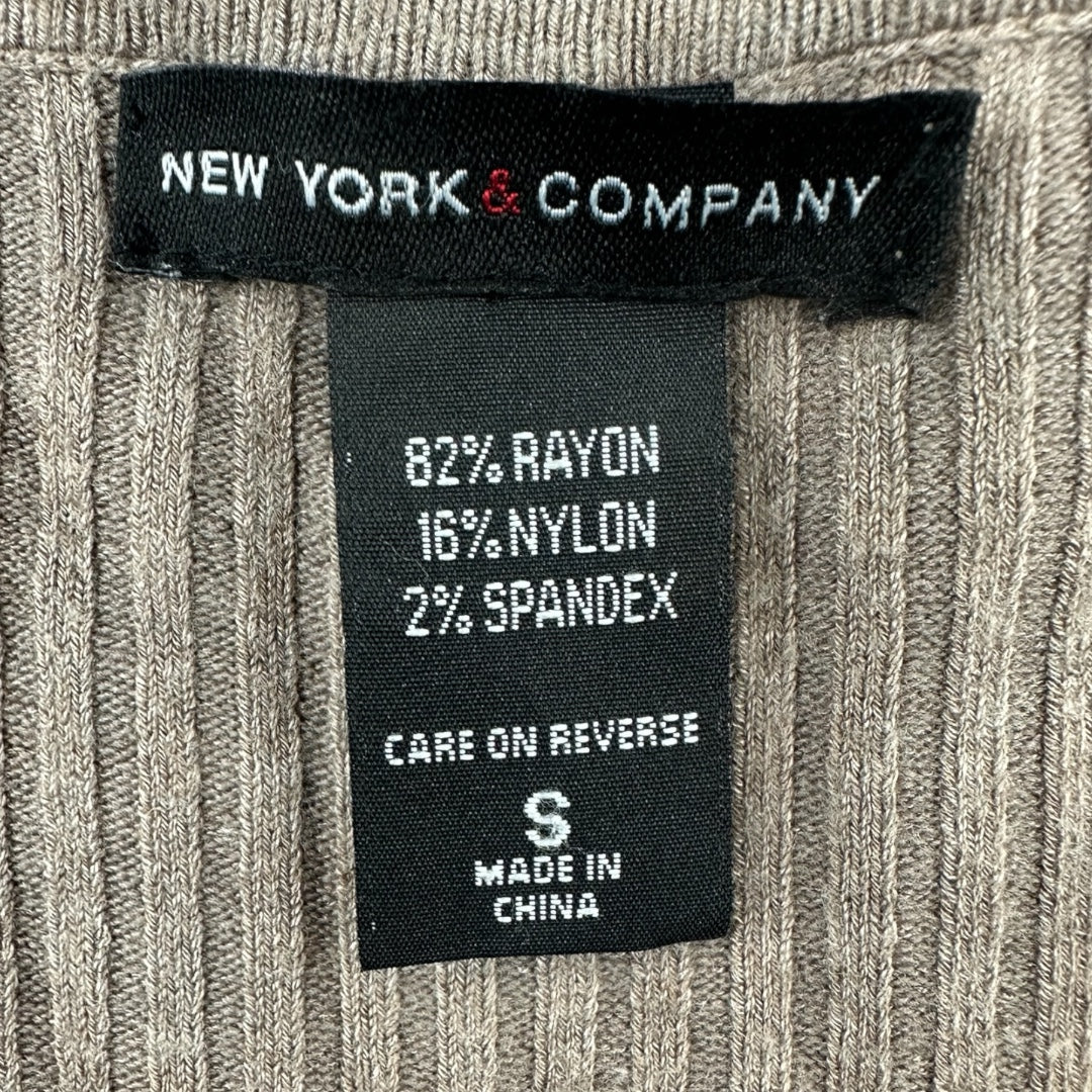 New York & Company Ribbed Beige V Neck Cardigan