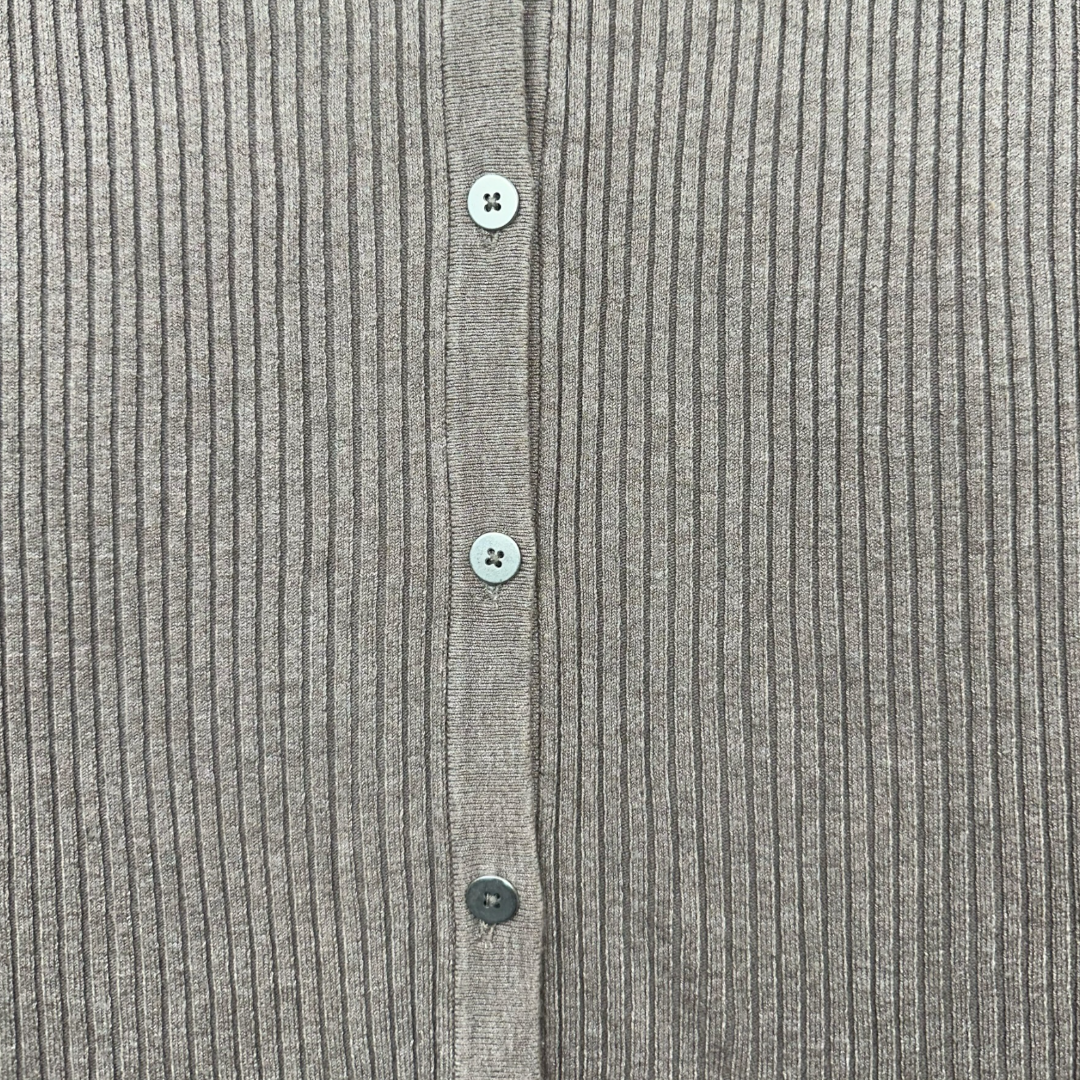New York & Company Ribbed Beige V Neck Cardigan