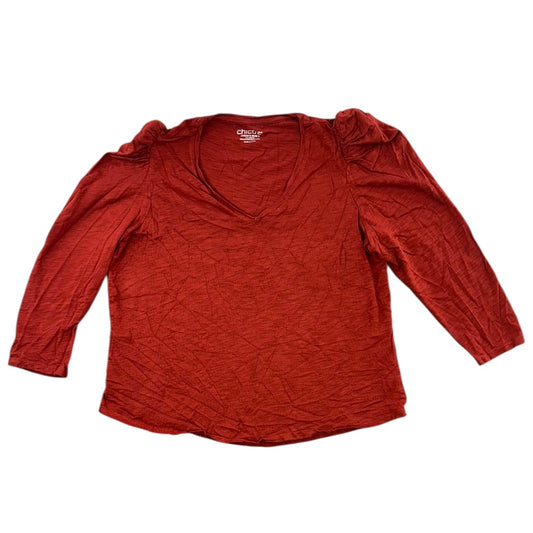 Chico's Red V Neck Top With Ruched Sleeves