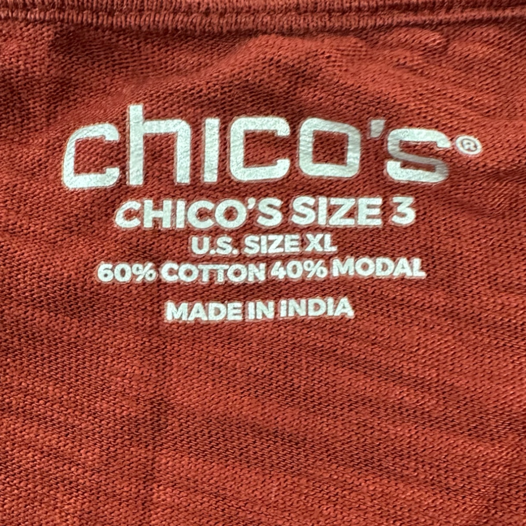 Chico's Red V Neck Top With Ruched Sleeves