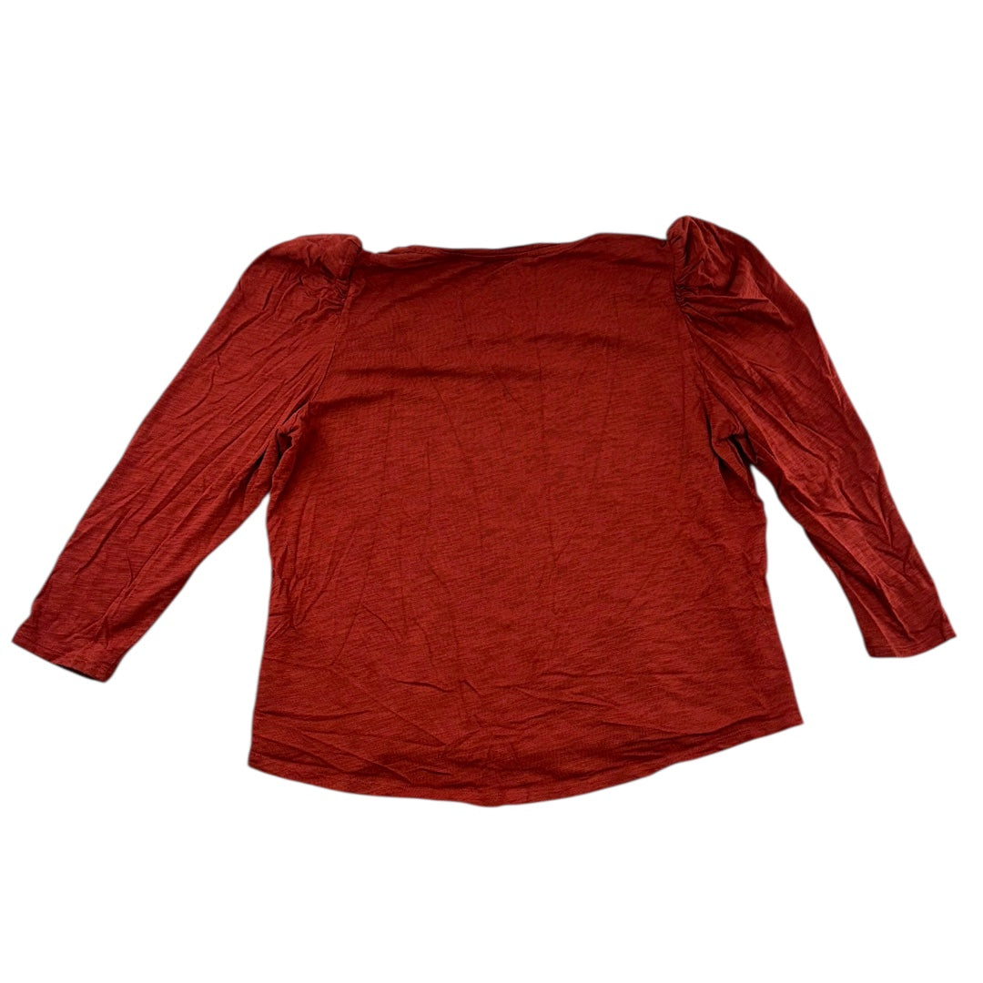 Chico's Red V Neck Top With Ruched Sleeves