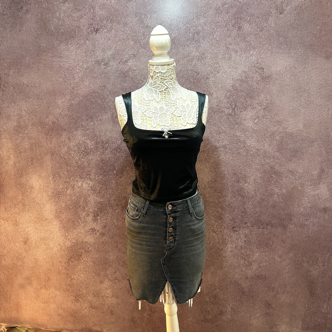 Wild Fable Black Velvet Cropped Tank Top