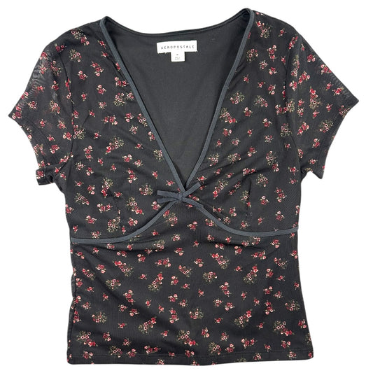 Aeropostale Floral Mesh V Neck Crop Top