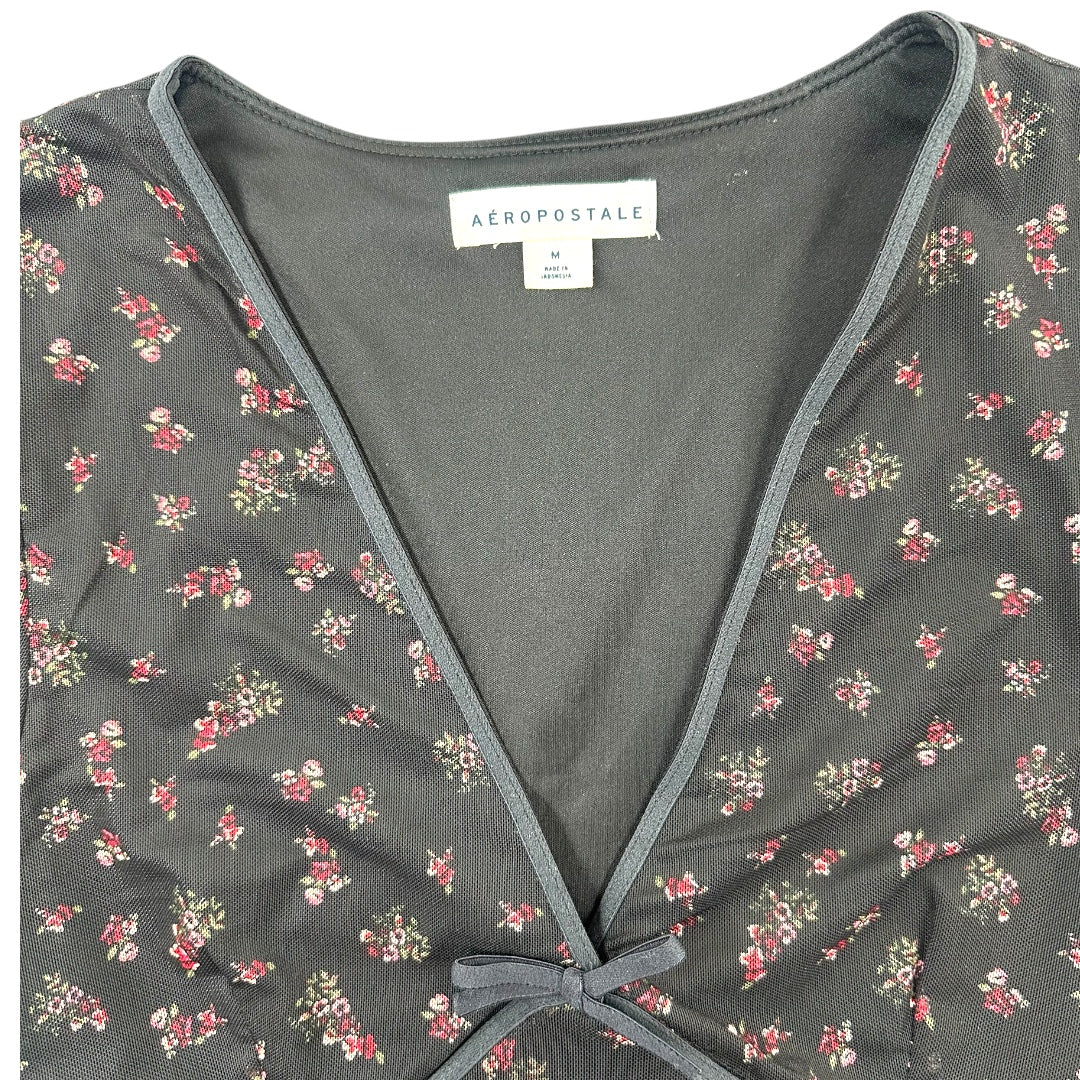 Aeropostale Floral Mesh V Neck Crop Top