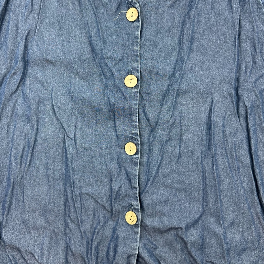 Lauren Conrad Denim V Neck Button Up Puff Sleeve Blouse