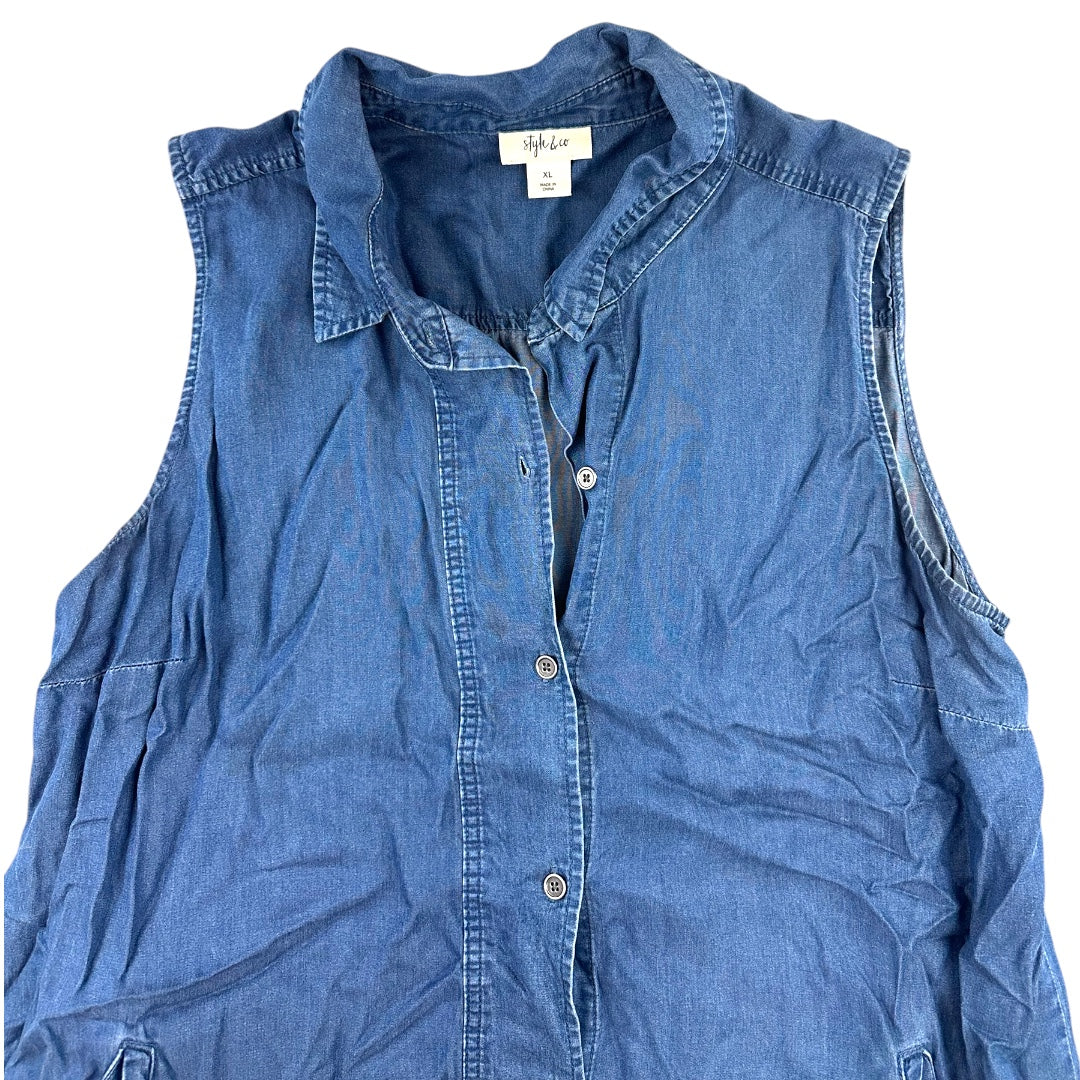 Style & Co. Sleeveless Denim Chambray Shirt Dress