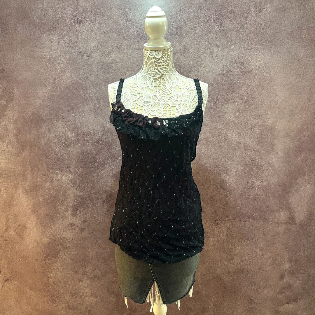 Maurice's Black and Purple Lace Camisole Tank Top NWT