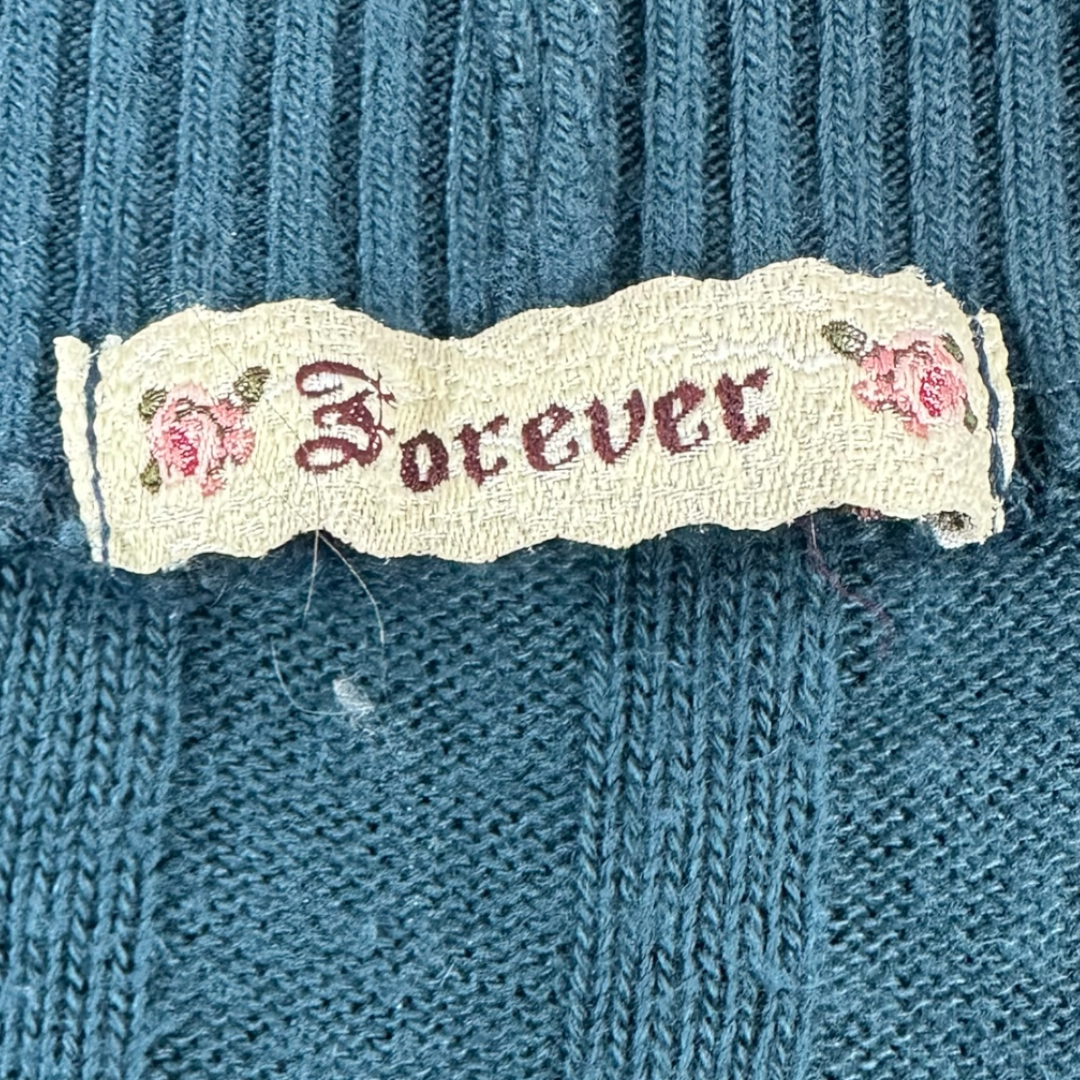 Forever Teal Cable Knit V Neck Fabric