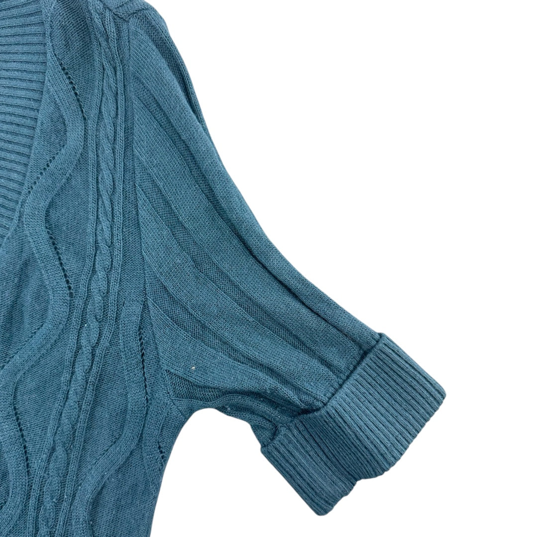 Forever Teal Cable Knit V Neck Fabric