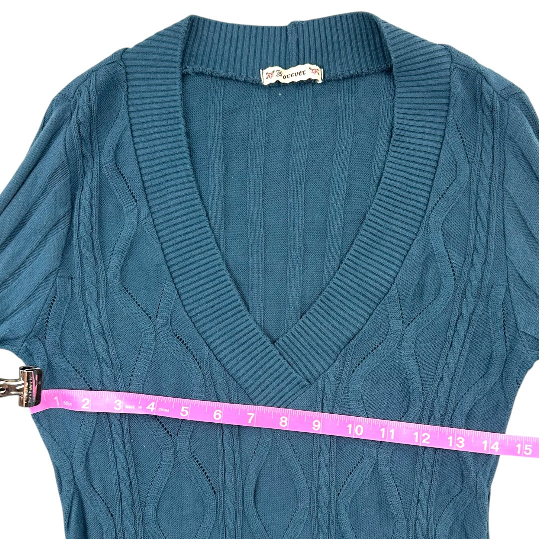 Forever Teal Cable Knit V Neck Fabric