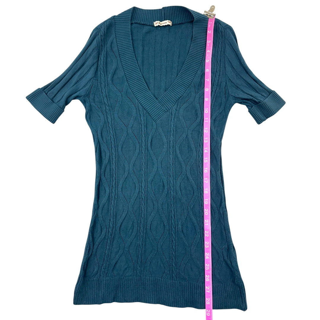 Forever Teal Cable Knit V Neck Fabric