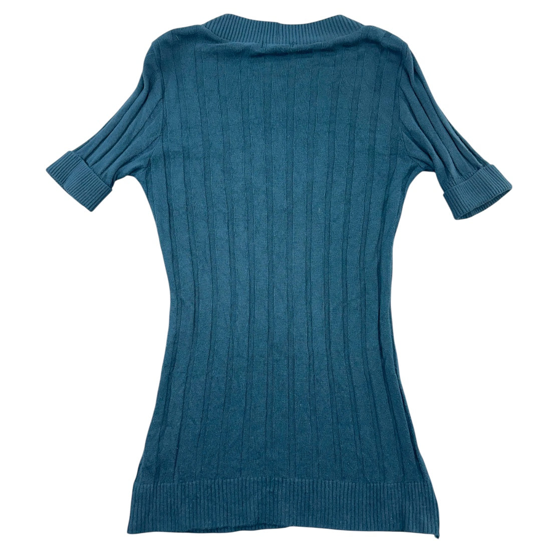 Forever Teal Cable Knit V Neck Fabric