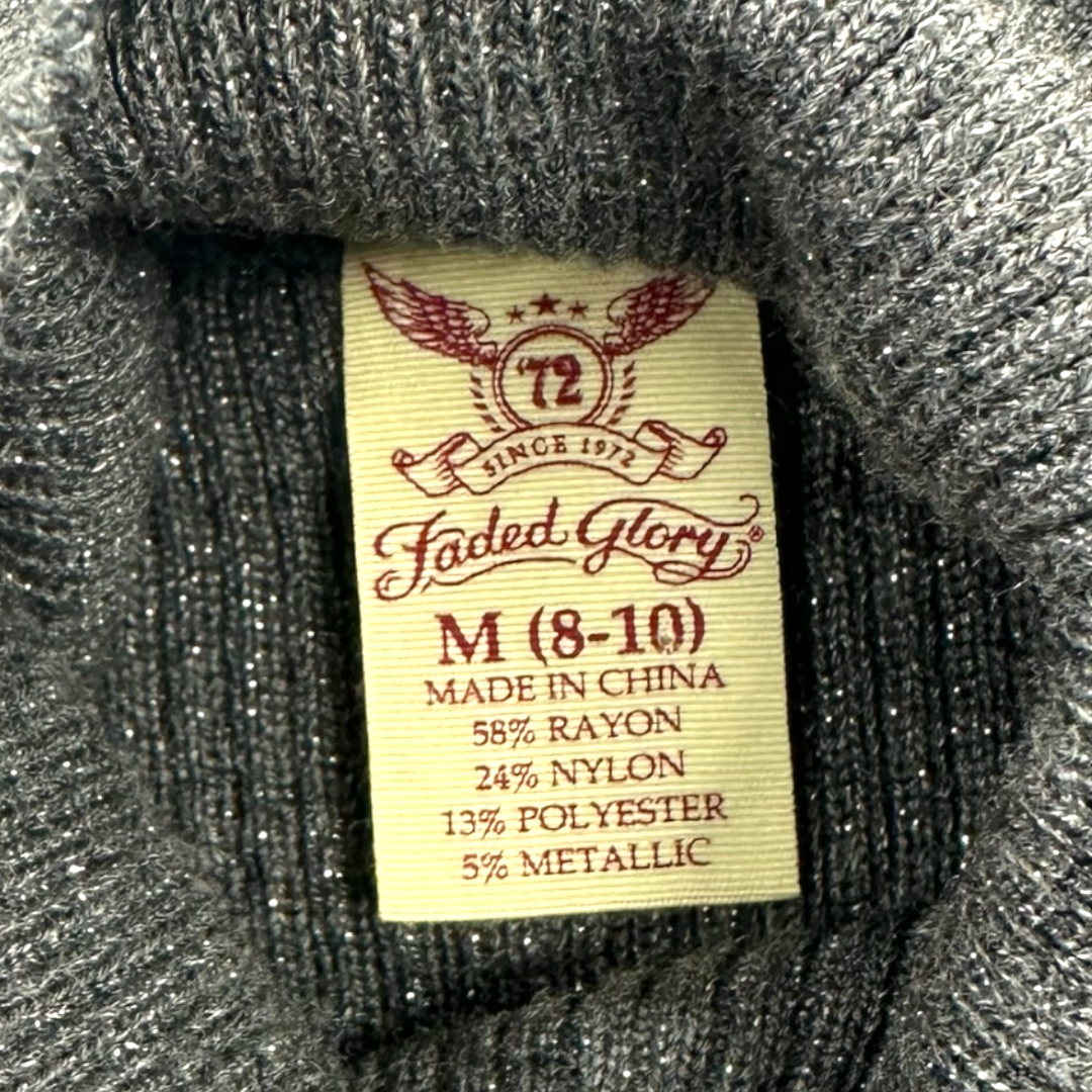 Faded Glory Ribbed Grey Turtleneck Long Sleeve