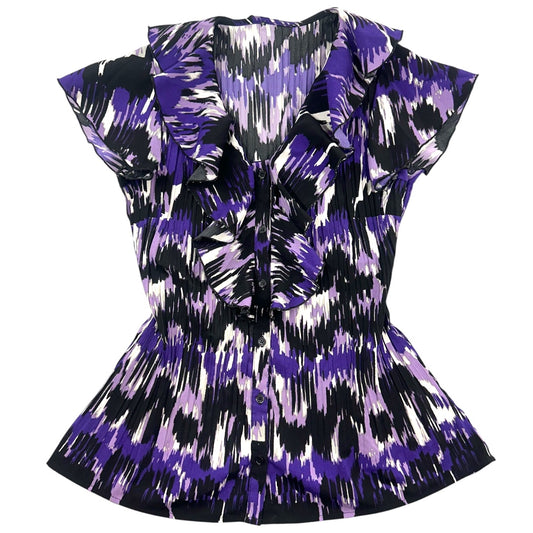 Y2K Abstract Print Ruffled Short Sleeve Blouse