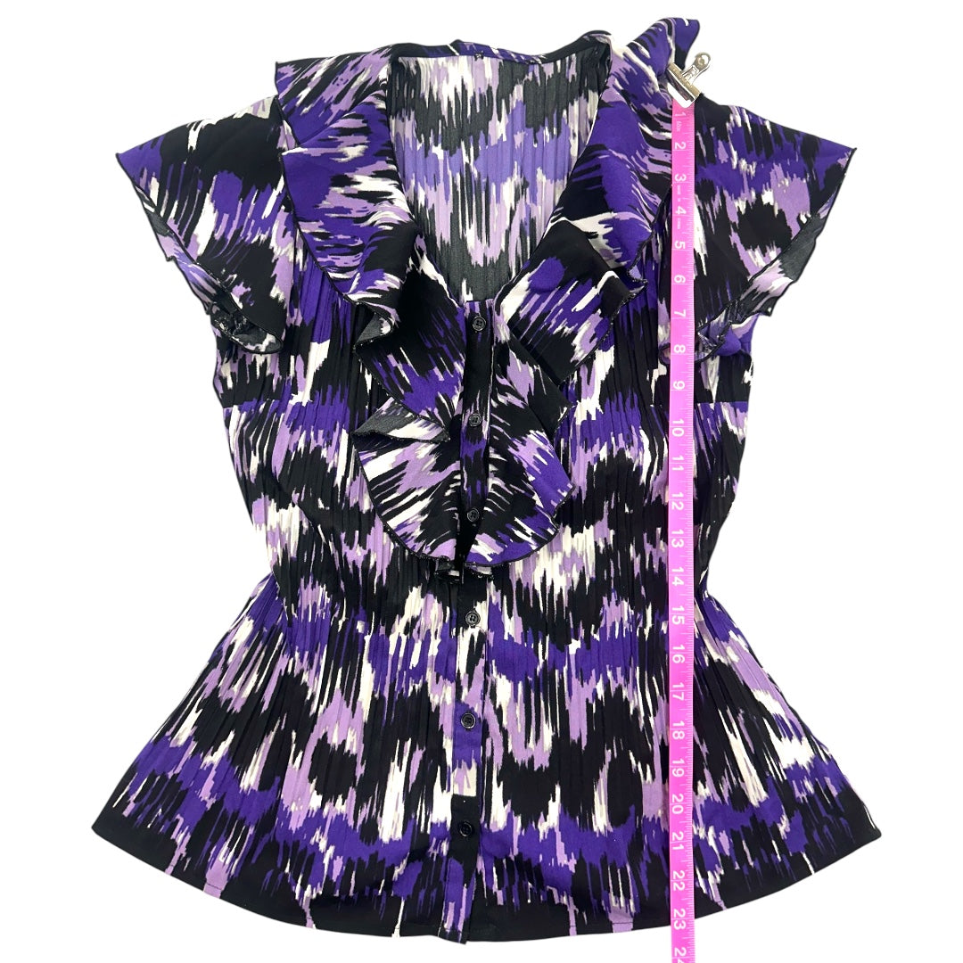 Y2K Abstract Print Ruffled Short Sleeve Blouse