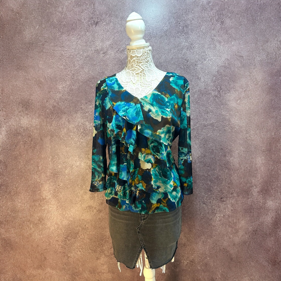 Y2K Dressbarn Floral Print V Neck Blouse