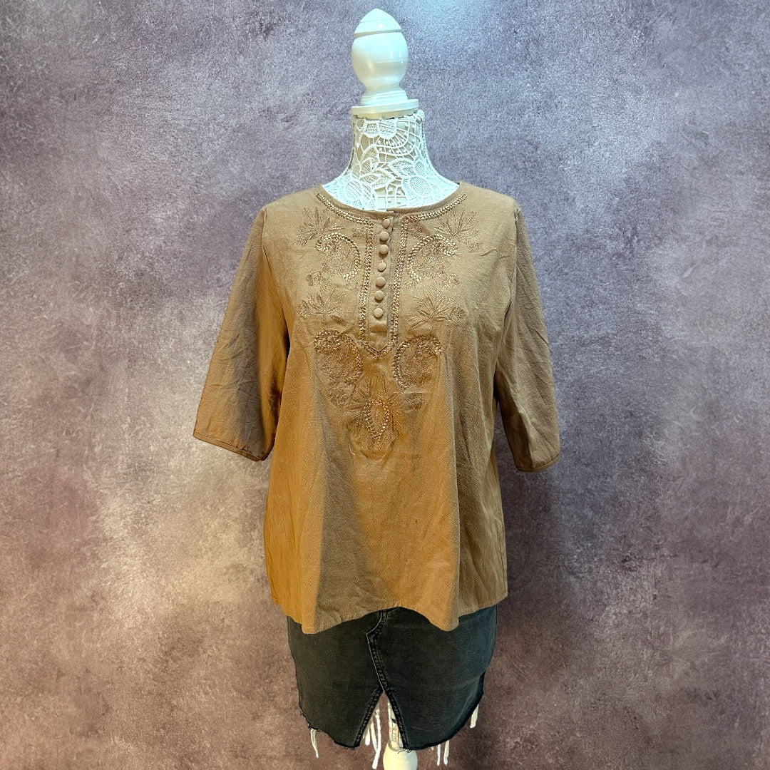 Beige Embroidered Top