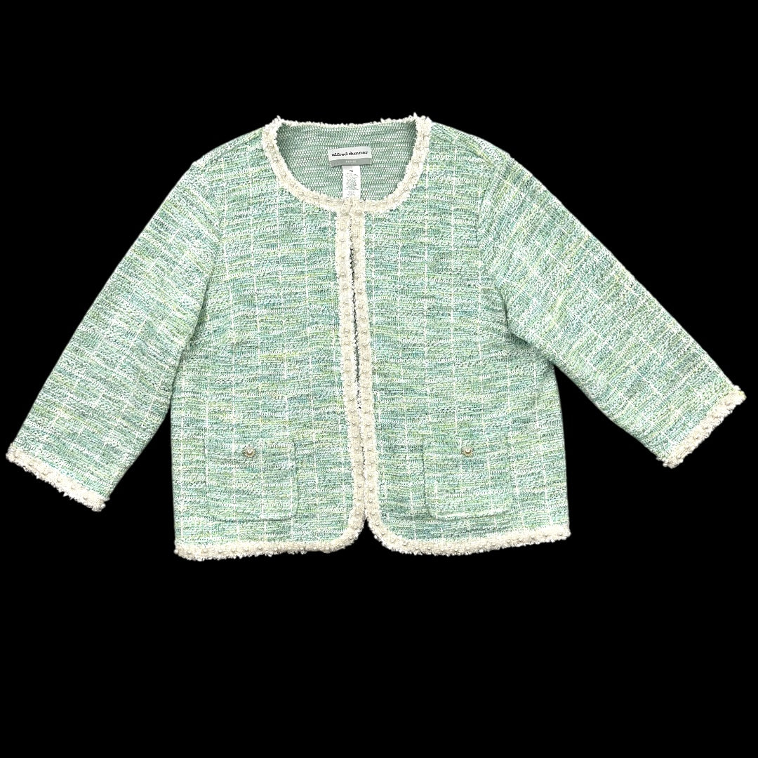 Alfred Dunner Mint Boucle Knit Jacket with Pearl Trim
