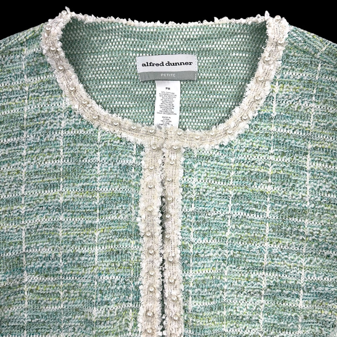 Alfred Dunner Mint Boucle Knit Jacket with Pearl Trim