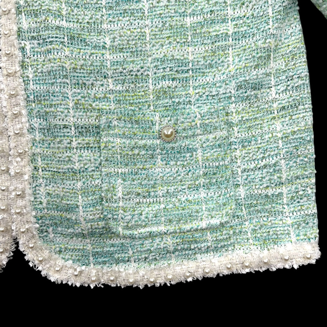 Alfred Dunner Mint Boucle Knit Jacket with Pearl Trim