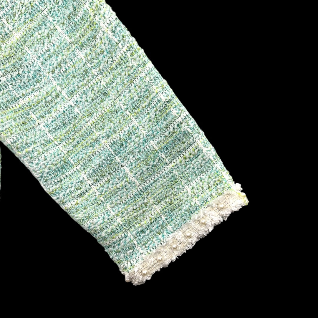 Alfred Dunner Mint Boucle Knit Jacket with Pearl Trim