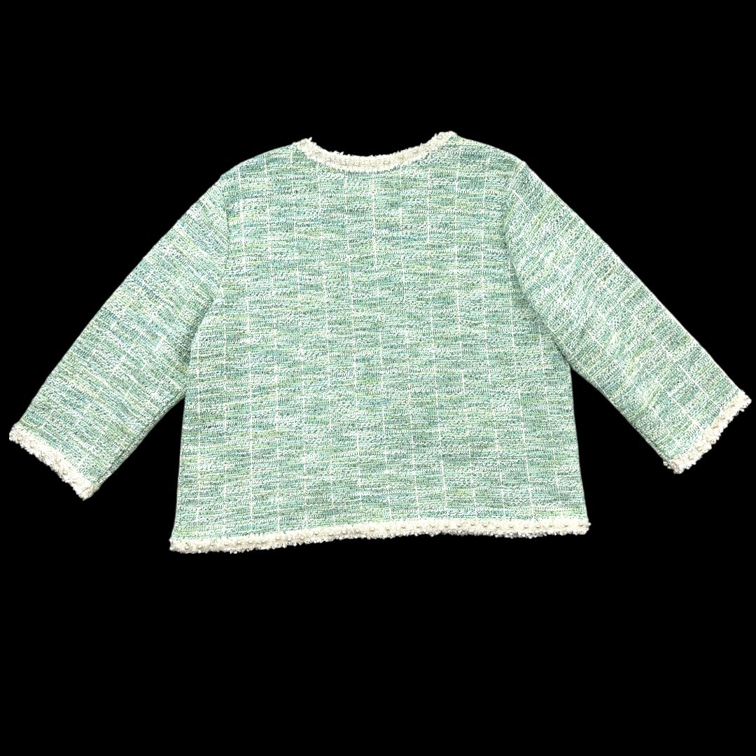 Alfred Dunner Mint Boucle Knit Jacket with Pearl Trim