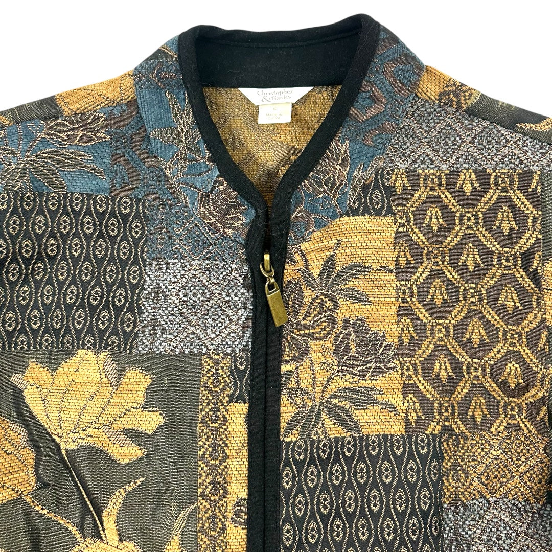 Christopher & Banks Floral Tapestry Zip Jacket