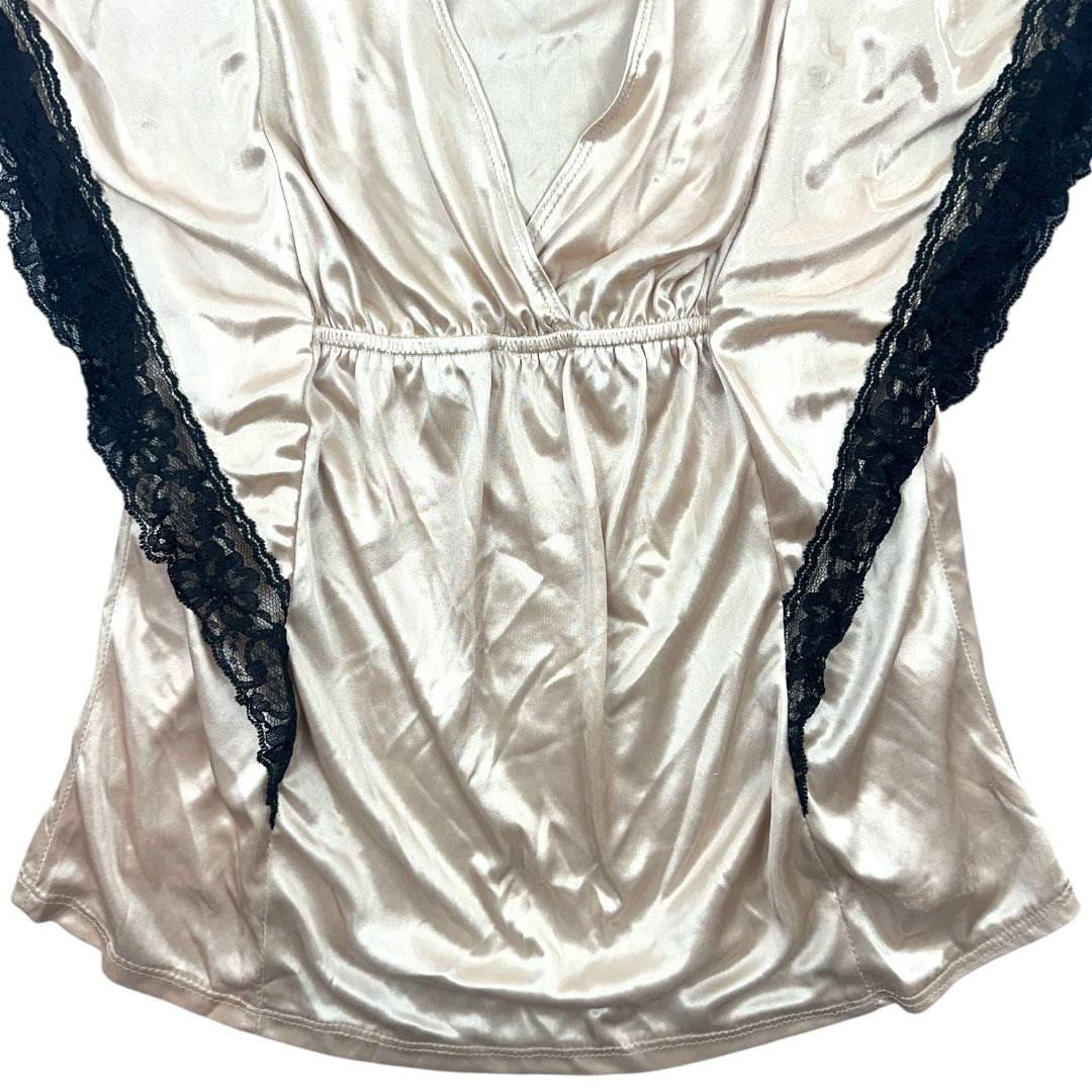 Y2K Charlotte Russe Satin Butterfly Sleeve Top with Lace Trim