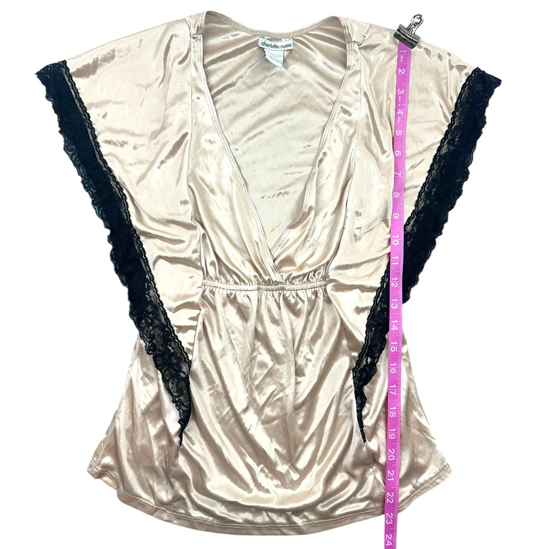Y2K Charlotte Russe Satin Butterfly Sleeve Top with Lace Trim