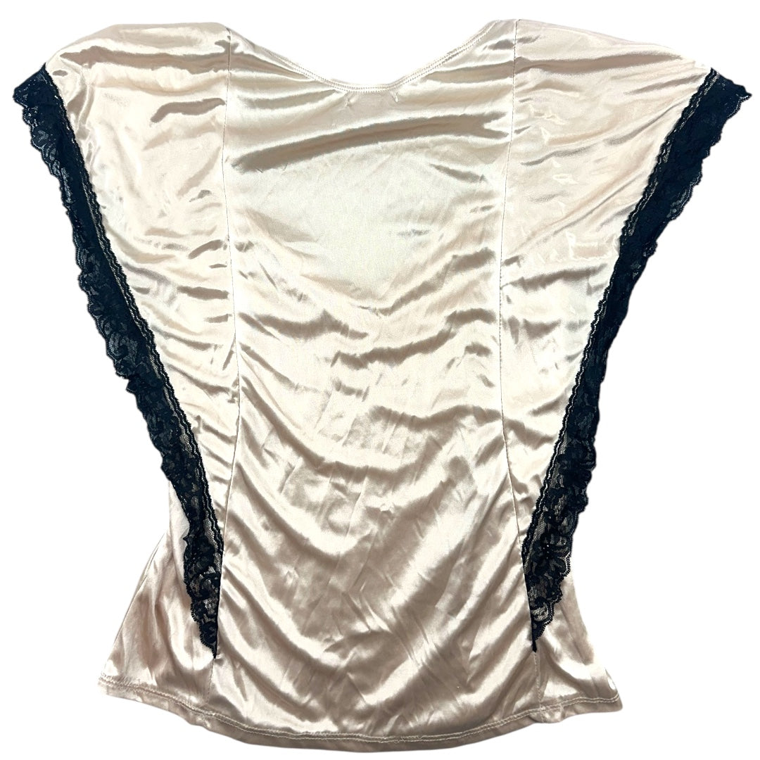 Y2K Charlotte Russe Satin Butterfly Sleeve Top with Lace Trim