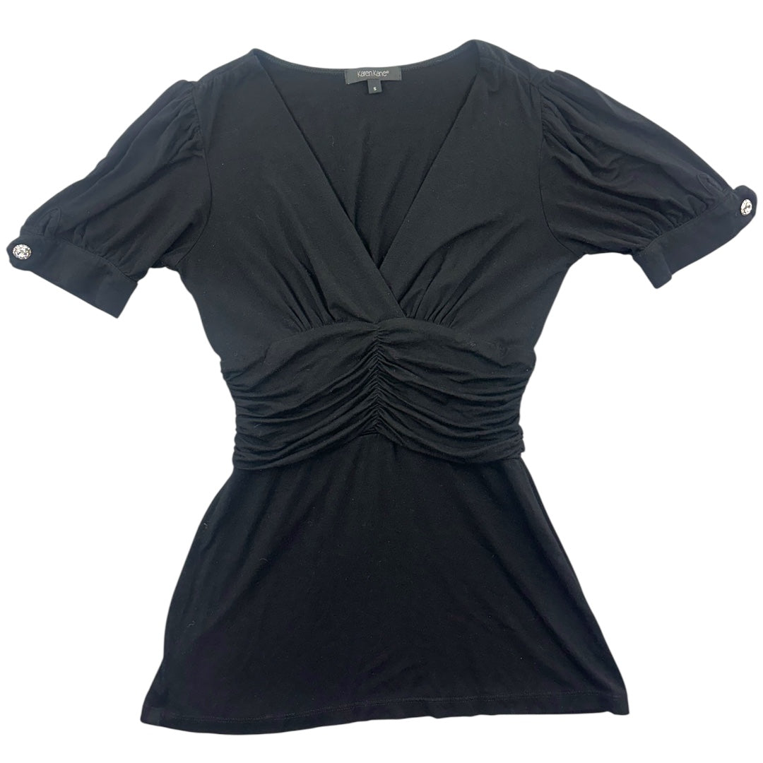 Black Ruched V Neck Top