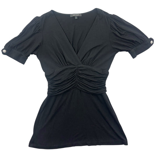 Black Ruched V Neck Top