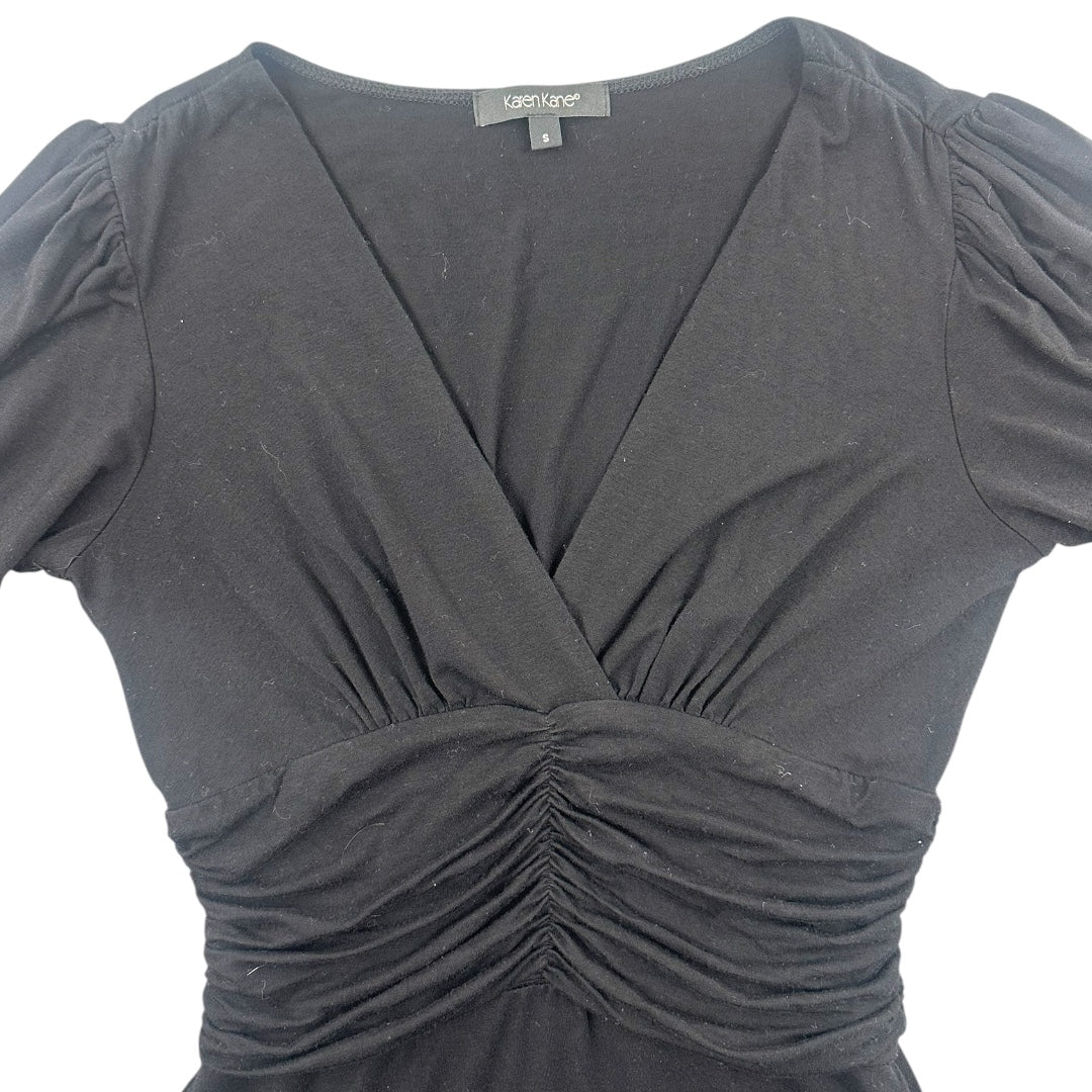 Black Ruched V Neck Top