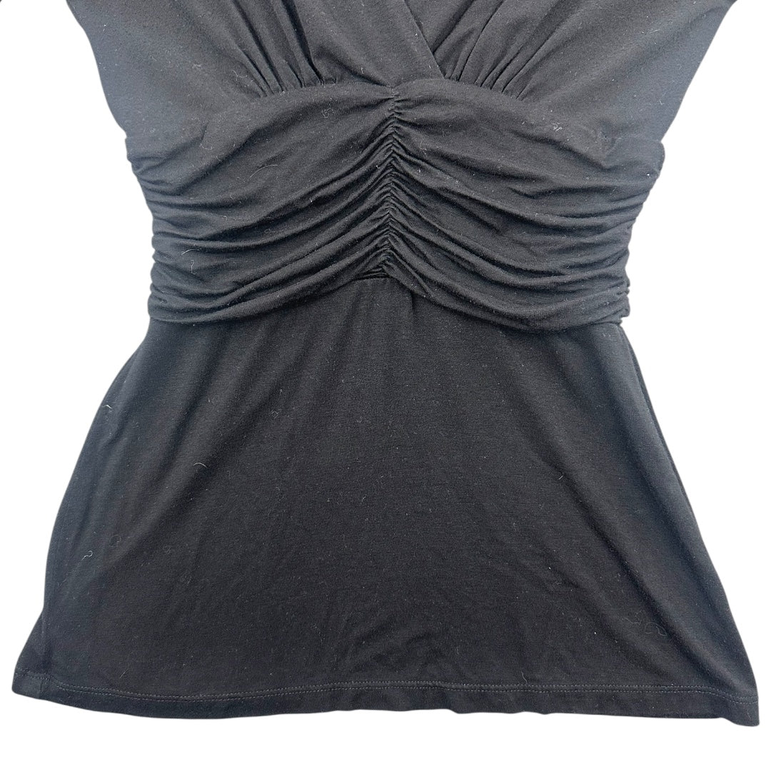Black Ruched V Neck Top