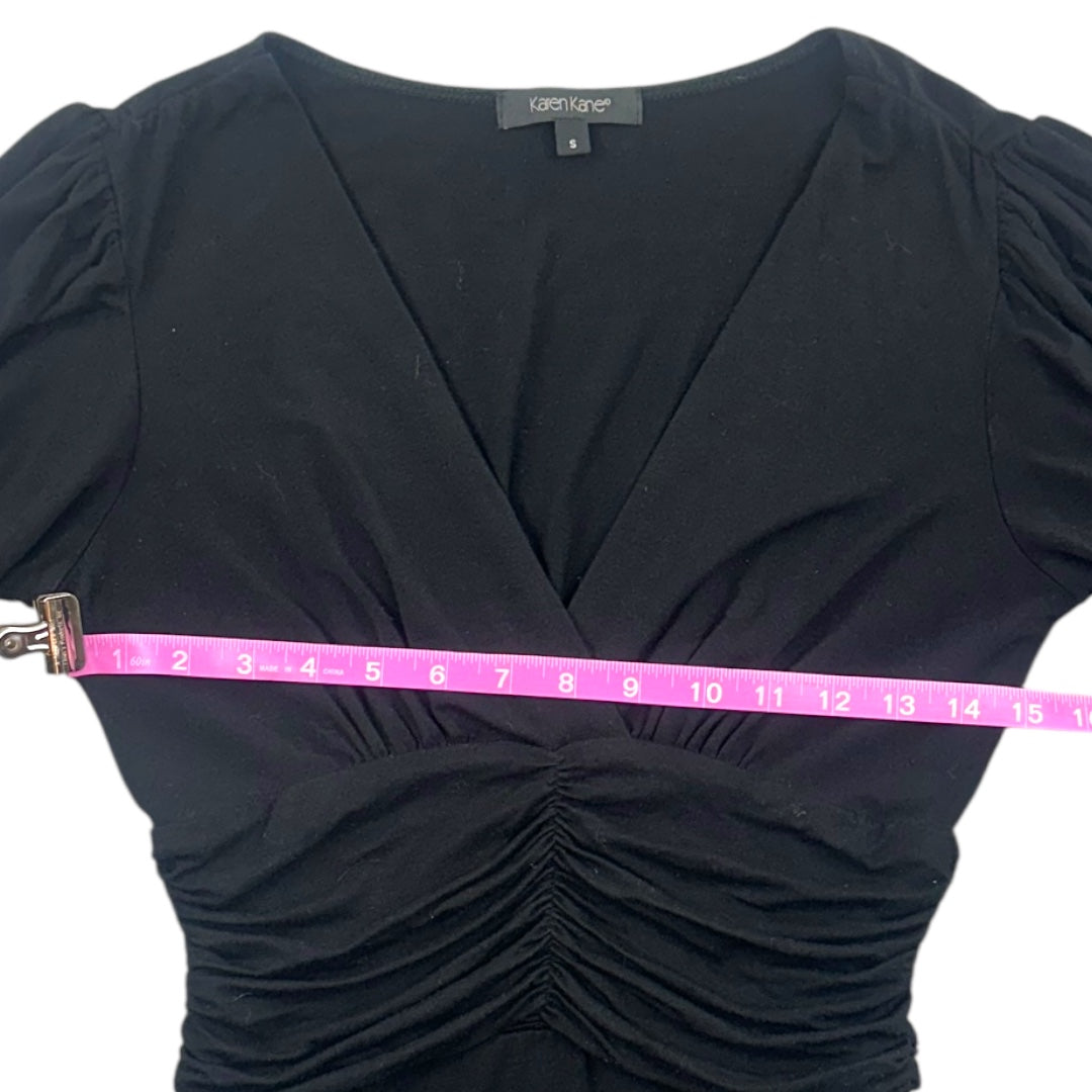 Black Ruched V Neck Top
