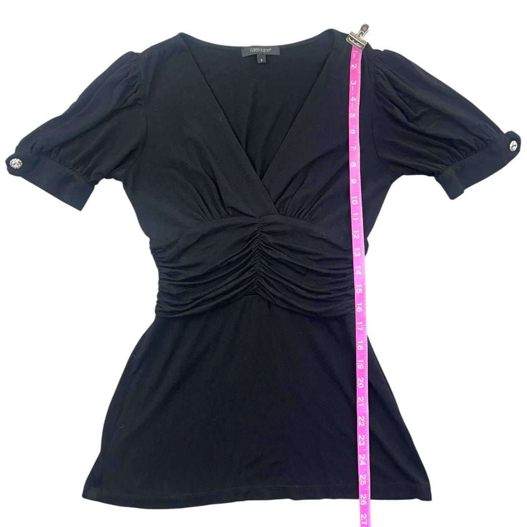 Black Ruched V Neck Top