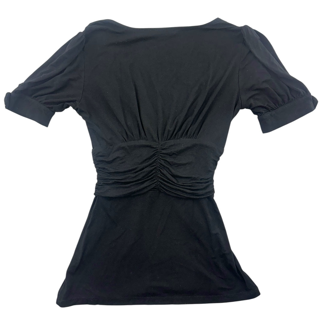 Black Ruched V Neck Top