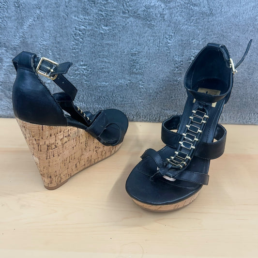 Dolce Vita's DV Black Cork Strappy Wedge Sandals