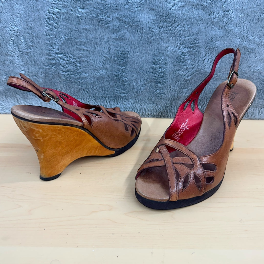 Kenzie Billy Brown Leather Slingback Wedge Heel